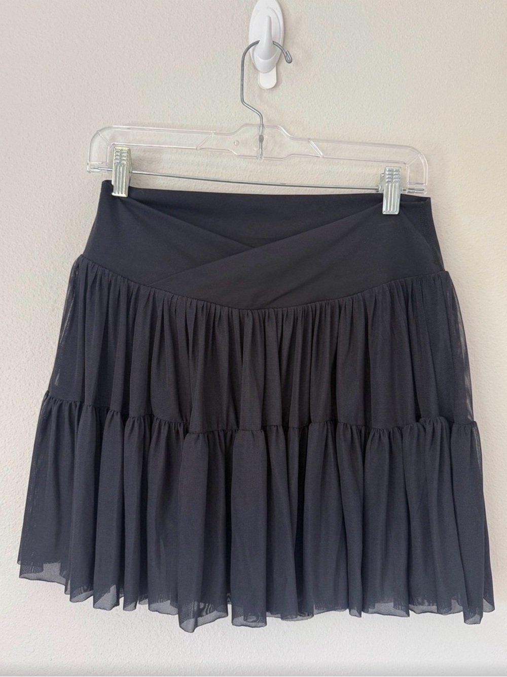 Women's Black Tiered A-Line Shorts Skirt with Cross Waistband